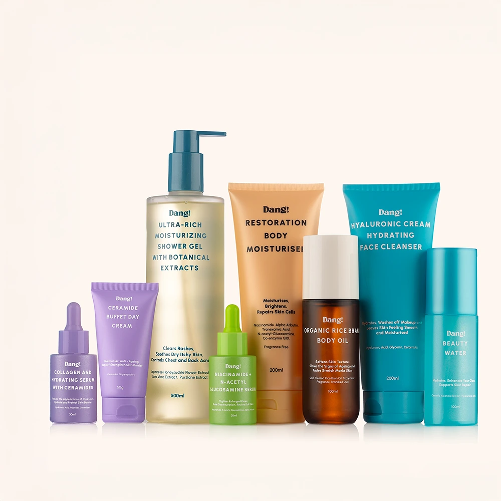 Set of skincare products with colorful packaging on a white background, labeled 'Winter Set'.
