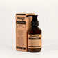 Radiance Boost Luxury Oil. Body glow oil in a brown bottle with pump labelled Dang! Ageless body oil bottle and packaging on a white background