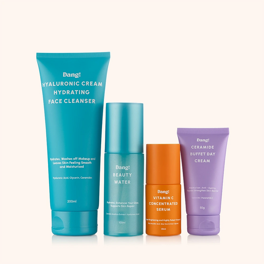 Set of skincare products including a cleanser, cream, water, and serum on a white background with 'Skin Repair Set' text.